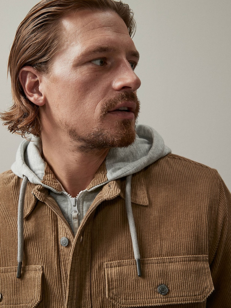 لون طبيعي صخري - سترة مخططة من فرو صناعي وقماش مخملي مضلع مع قلنسوة - صورة 1 من 12 لون طبيعي صخري - سترة مخططة من فرو صناعي وقماش مخملي مضلع مع قلنسوة - صورة 1 من 12