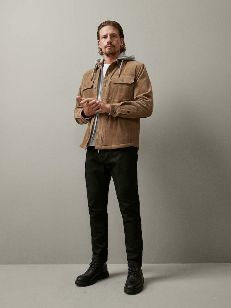 لون طبيعي صخري - سترة مخططة من فرو صناعي وقماش مخملي مضلع مع قلنسوة - صورة 2 من 12 لون طبيعي صخري - سترة مخططة من فرو صناعي وقماش مخملي مضلع مع قلنسوة - صورة 2 من 12