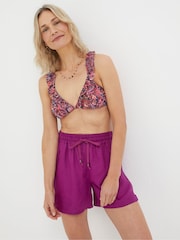 FatFace Fia Purple Frill Bright Paisley Bikini Top - Image 3 of 6