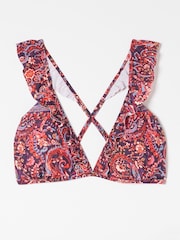 FatFace Fia Purple Frill Bright Paisley Bikini Top - Image 6 of 6