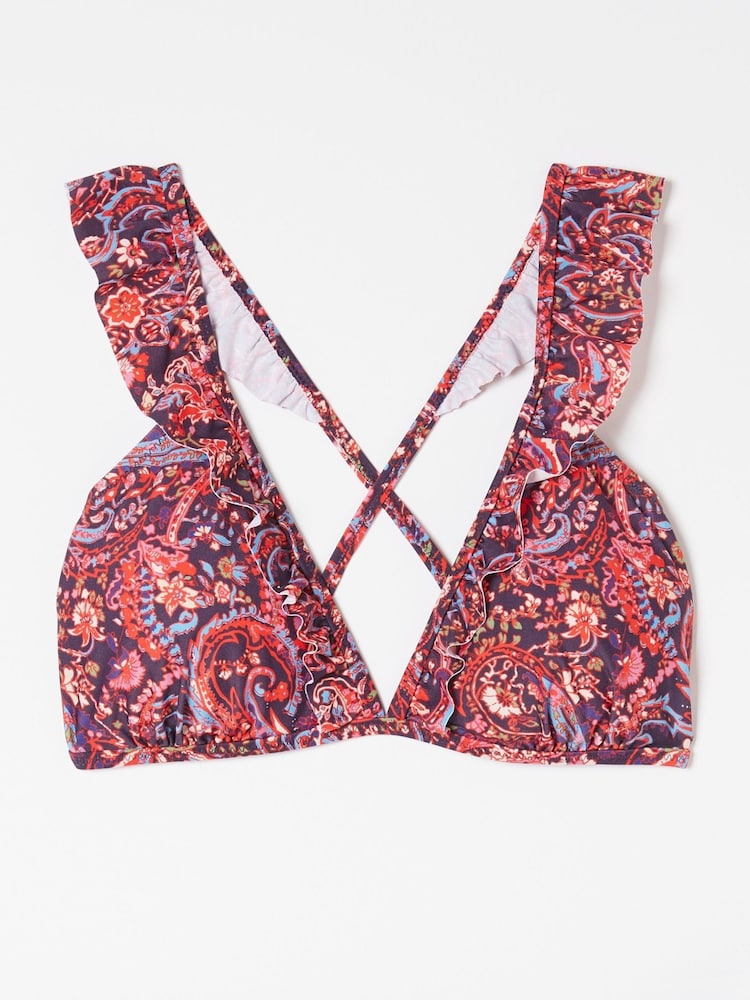 FatFace Fia Purple Frill Bright Paisley Bikini Top - Image 6 of 6