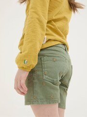 FatFace Daisy Green Embroidered Denim Shorts - Image 2 of 4