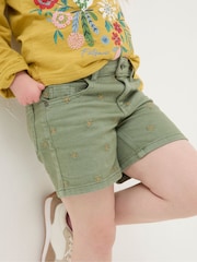 FatFace Daisy Green Embroidered Denim Shorts - Image 3 of 4