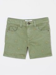 FatFace Daisy Green Embroidered Denim Shorts - Image 4 of 4