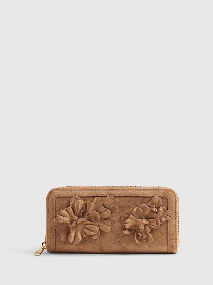 River Island Brown 3D Floral Suedette Purse - Image 1 of 5 River Island Brown 3D Floral Suedette Purse - Image 1 of 5
