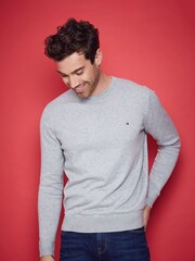 Grau - Tommy Hilfiger Core Pullover mit Rundhalsausschnitt aus Baumwolle und Seide - Bild 1 von 5