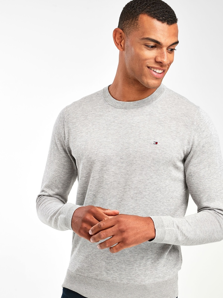 Grau - Tommy Hilfiger Core Pullover mit Rundhalsausschnitt aus Baumwolle und Seide - Bild 2 von 5