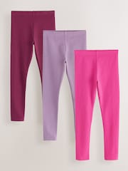 Pink/Lilac/Berry Long Length Leggings 3 Pack (3-16yrs) - Image 1 of 7