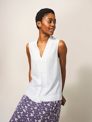 White Stuff White Celia Jersey Mix Blouse With Linen - Image 1 of 5