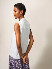 White Stuff White Celia Jersey Mix Blouse With Linen - Image 2 of 5