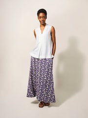 White Stuff White Celia Jersey Mix Blouse With Linen - Image 3 of 5