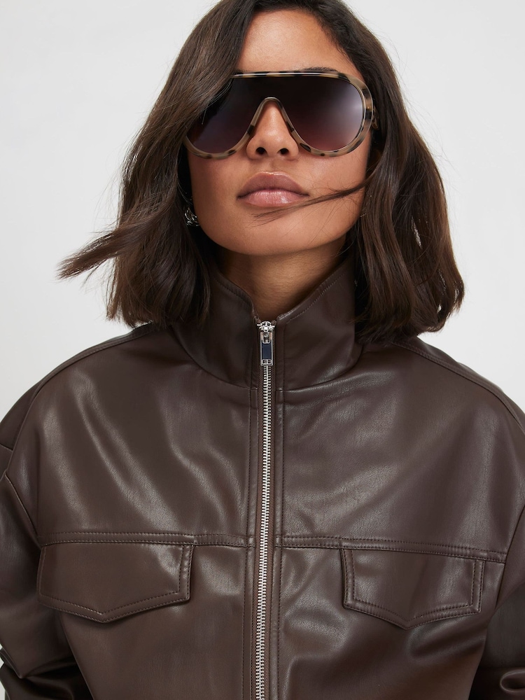 River Island Brown Drawstring Funnel Jacket - Image 4 of 4 River Island Brown Drawstring Funnel Jacket - Image 4 of 4
