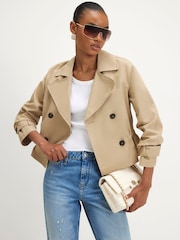 River Island Brown Casual Waisted Crop Trench Coat - Image 1 of 4
