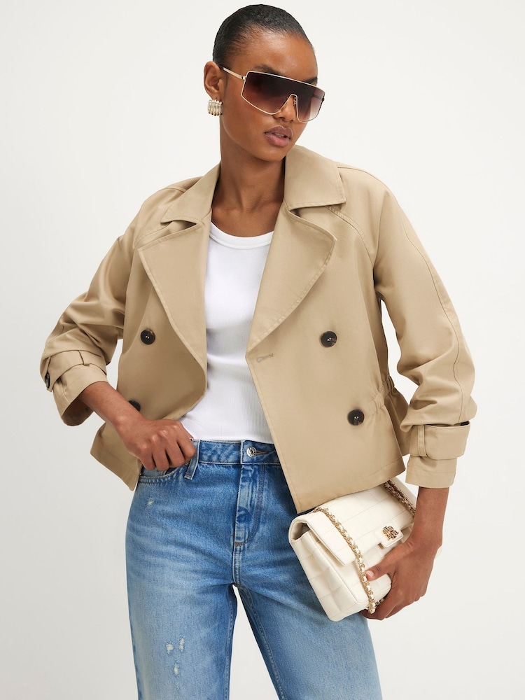 River Island Brown Casual Waisted Crop Trench Coat - Image 1 of 4 River Island Brown Casual Waisted Crop Trench Coat - Image 1 of 4