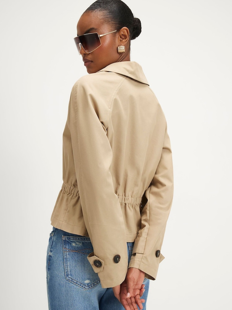 River Island Brown Casual Waisted Crop Trench Coat - Image 2 of 4 River Island Brown Casual Waisted Crop Trench Coat - Image 2 of 4