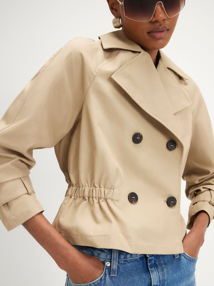 River Island Brown Casual Waisted Crop Trench Coat - Image 4 of 4 River Island Brown Casual Waisted Crop Trench Coat - Image 4 of 4