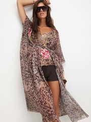 River Island Brown Leopard Print Embroidered Kaftan - Image 1 of 4