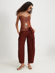 River Island Red Pleated Front Trousers - Image 1 of 4