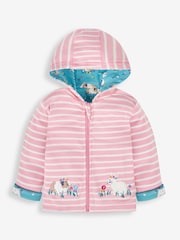 JoJo Maman Bébé Pink Animal Friends Appliqué Reversible Hoodie With Pet In Pocket - Image 2 of 7