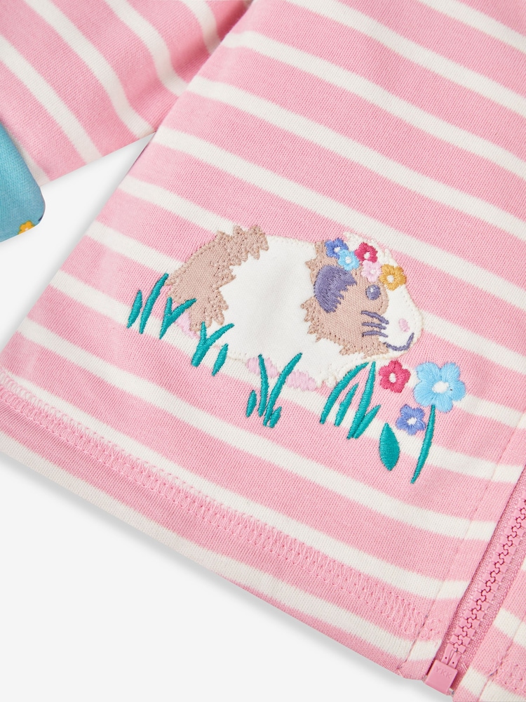 JoJo Maman Bébé Pink Animal Friends Appliqué Reversible Hoodie With Pet In Pocket - Image 7 of 7