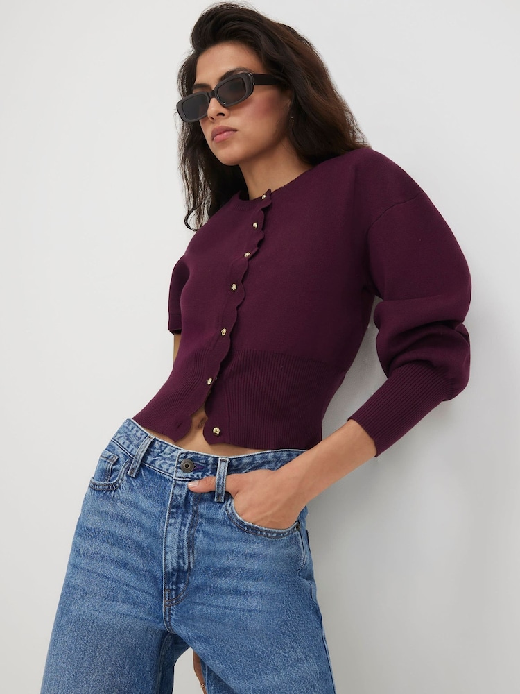 River Island Red Scallop Detail Clean Cardigan - Image 1 of 4 River Island Red Scallop Detail Clean Cardigan - Image 1 of 4