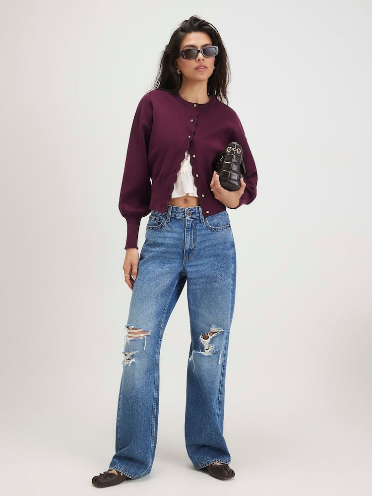 River Island Red Scallop Detail Clean Cardigan - Image 2 of 4 River Island Red Scallop Detail Clean Cardigan - Image 2 of 4