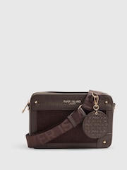 River Island Brown RR Monogram Boxy Cross-Body Bag - Image 1 of 5
