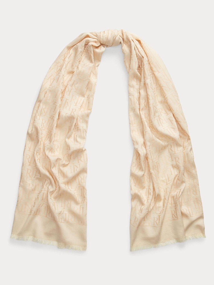 Creme - Lauren Ralph Lauren Jaquard-Logo-Schal - Bild 1 von 4