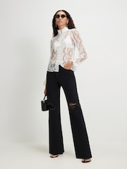 River Island Black Relaxed Straight Ripped Jeans - Image 1 of 4