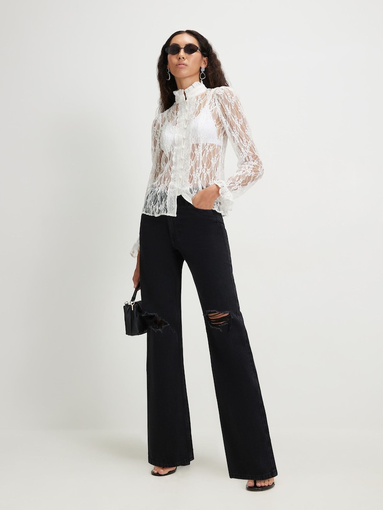 River Island Black Relaxed Straight Ripped Jeans - Image 1 of 4