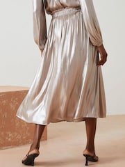 FatFace Silver Metallic Midi Skirt - Image 3 of 7