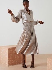 FatFace Silver Metallic Midi Skirt - Image 4 of 7