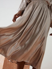 FatFace Silver Metallic Midi Skirt - Image 5 of 7