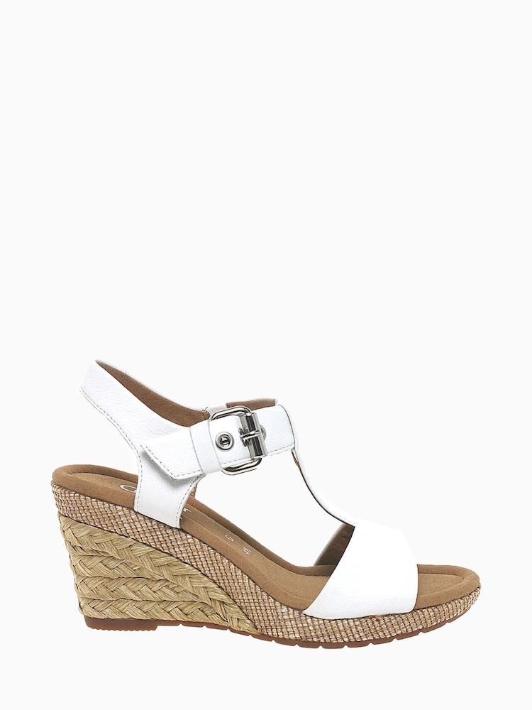 Gabor Wide Fit Karen White Leather Wedge Sandals - Image 1 of 5