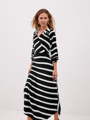Monochrome Long Sleeve Ruched Midi Dress - Image 2 of 6