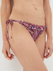 FatFace Fiona Purple Frill Paisley Tie Side Bikini Bottoms - Image 1 of 4