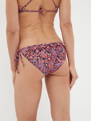 FatFace Fiona Purple Frill Paisley Tie Side Bikini Bottoms - Image 2 of 4