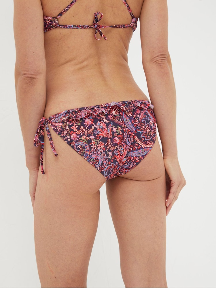 FatFace Fiona Purple Frill Paisley Tie Side Bikini Bottoms - Image 2 of 4