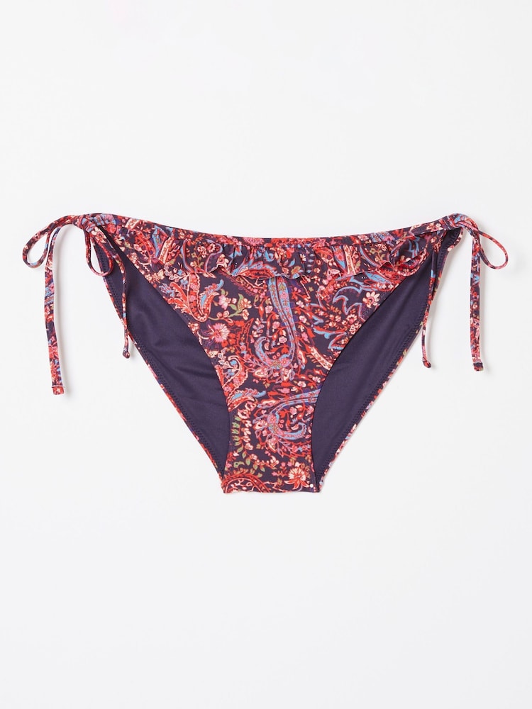 FatFace Fiona Purple Frill Paisley Tie Side Bikini Bottoms - Image 4 of 4