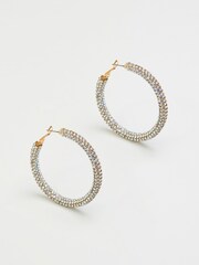 Mood Gold Tone Crystal Aurora Borealis Diamante Tube Hoop Earrings - Image 1 of 3