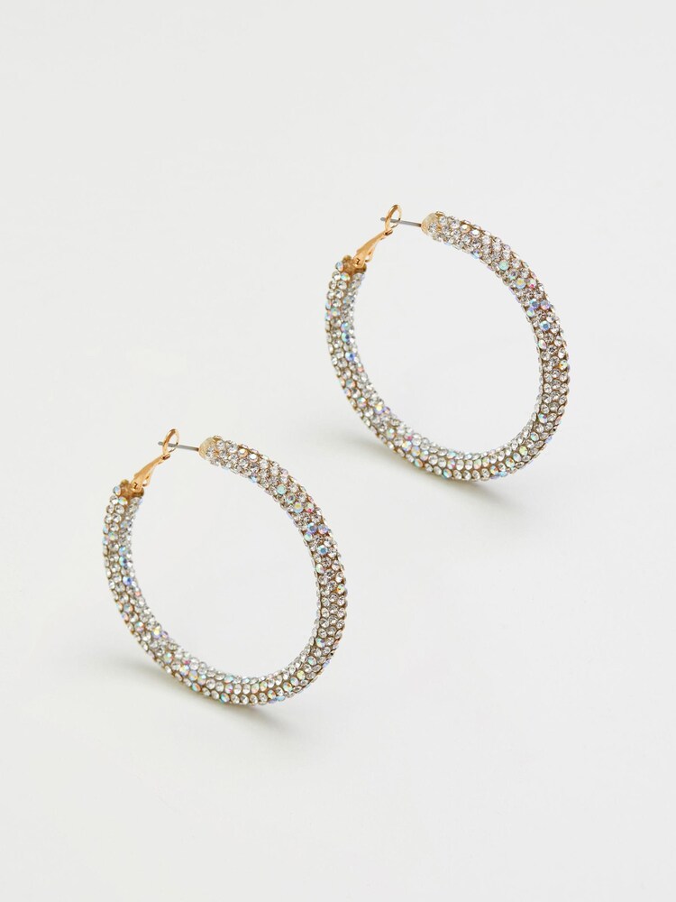 Mood Gold Tone Crystal Aurora Borealis Diamante Tube Hoop Earrings - Image 1 of 3