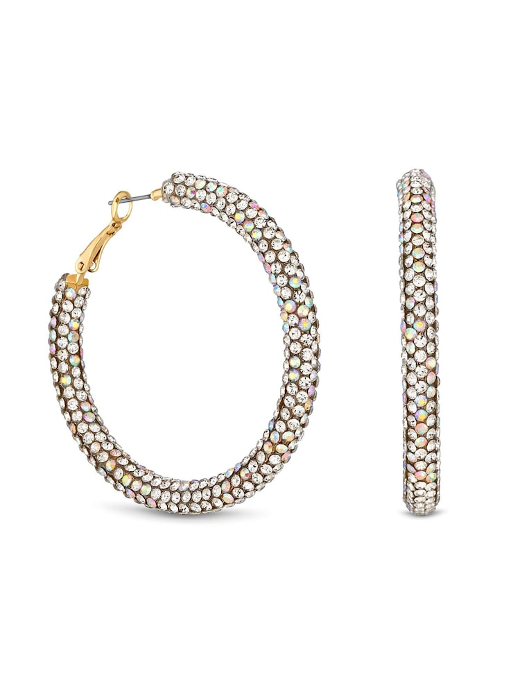 Mood Gold Tone Crystal Aurora Borealis Diamante Tube Hoop Earrings - Image 2 of 3