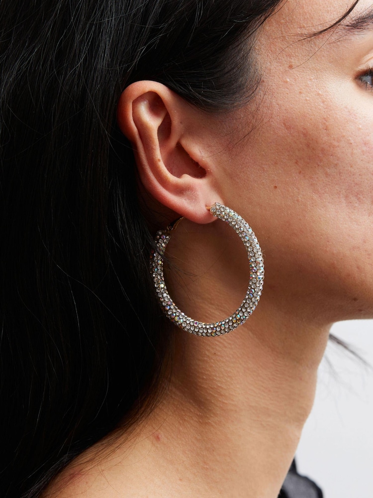 Mood Gold Tone Crystal Aurora Borealis Diamante Tube Hoop Earrings - Image 3 of 3