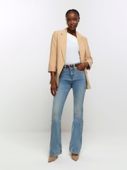 River Island Blue High Rise Tummy Hold Flare Stretch Jeans - Image 1 of 5
