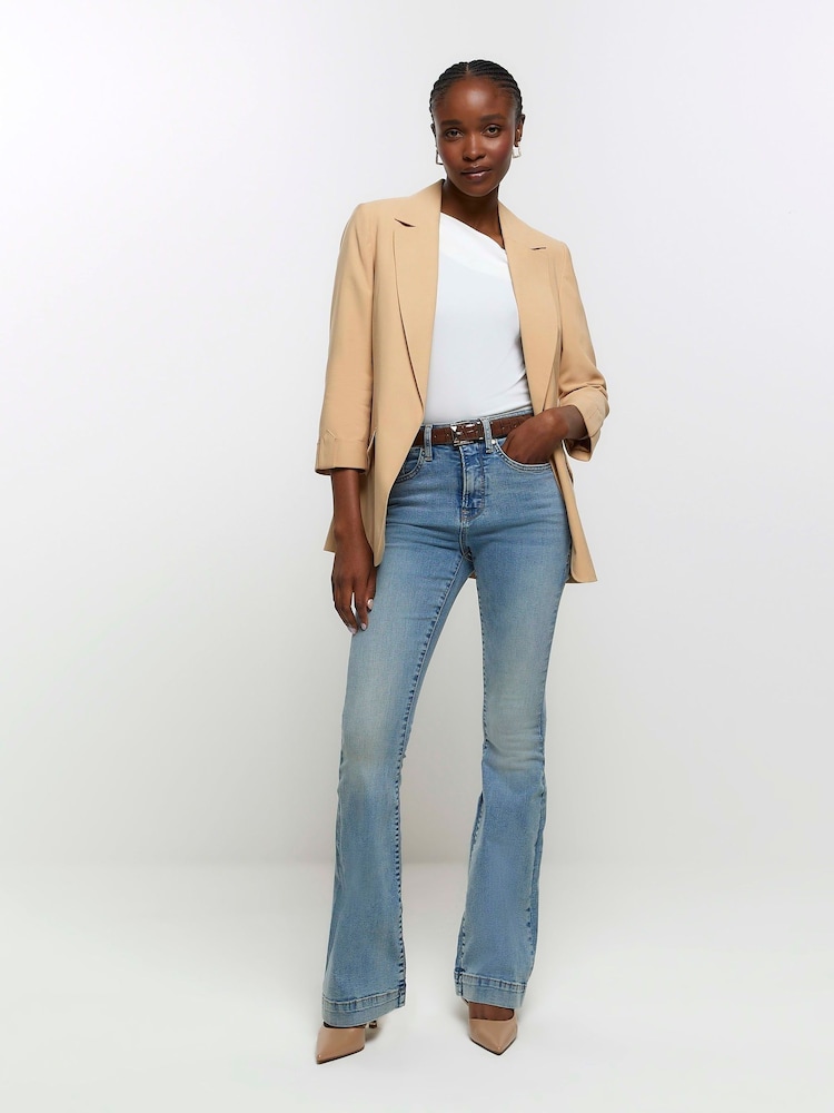 River Island Blue High Rise Tummy Hold Flare Stretch Jeans - Image 1 of 5