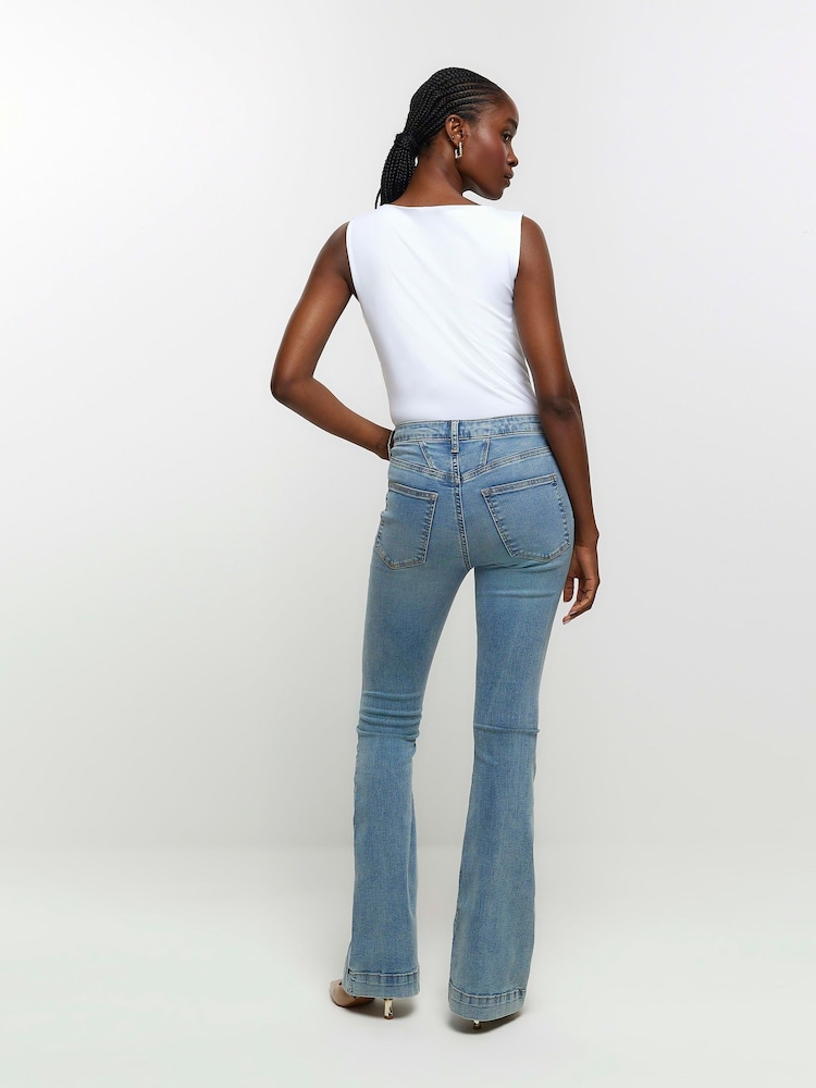River Island Blue High Rise Tummy Hold Flare Stretch Jeans - Image 2 of 5