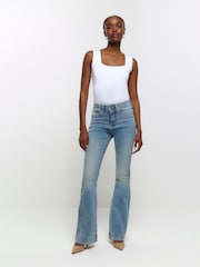 River Island Blue High Rise Tummy Hold Flare Stretch Jeans - Image 3 of 5