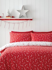Catherine Lansfield White Christmas Candy Cane Reversible Duvet Cover Set - Image 2 of 4