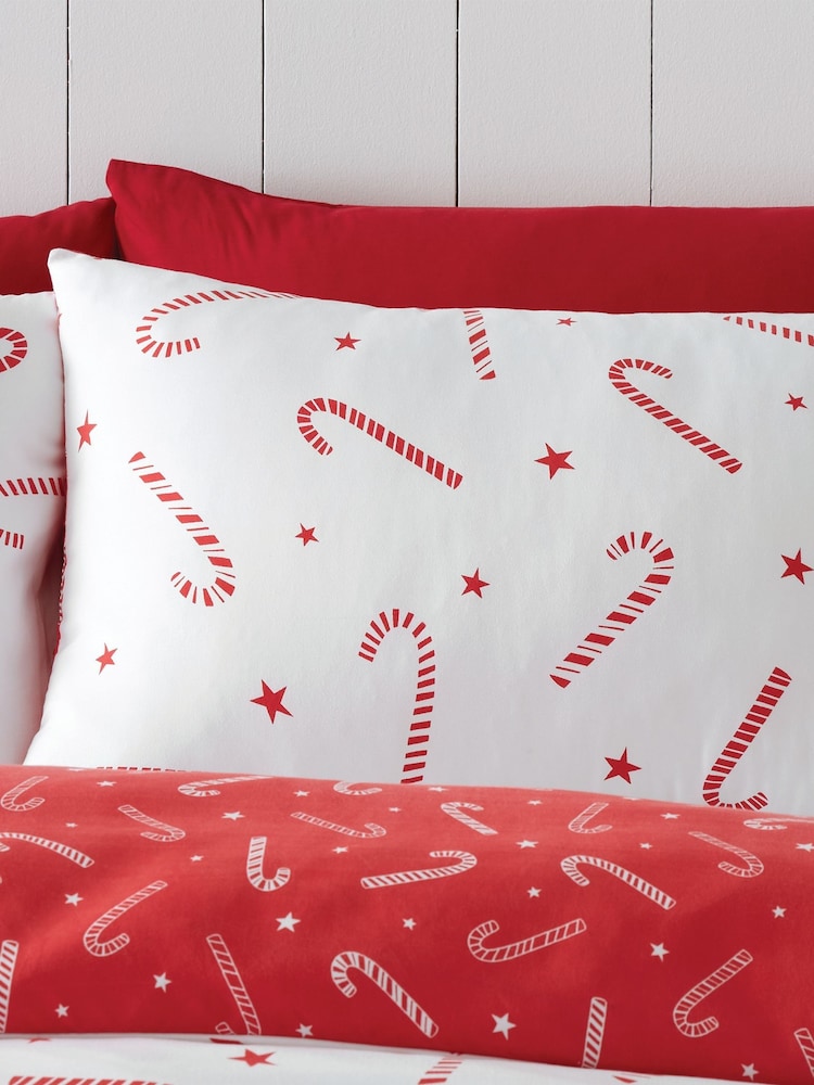 Catherine Lansfield White Christmas Candy Cane Reversible Duvet Cover Set - Image 3 of 4