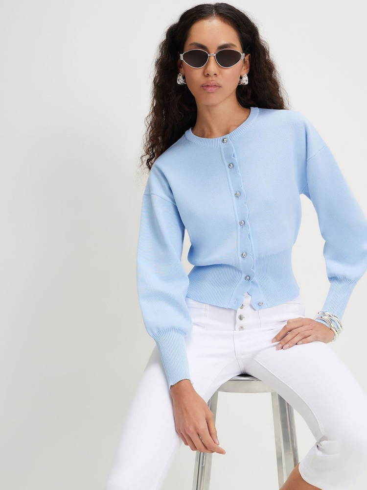 River Island Blue Scallop Detail Clean Cardigan - Image 1 of 4